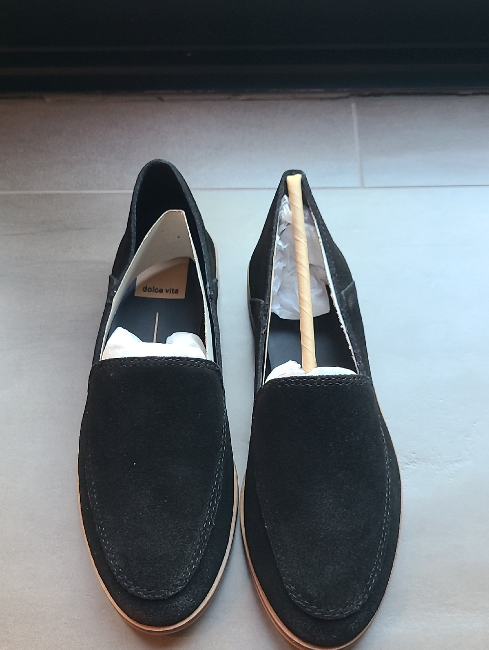 New PIXY Dolce Vita Women Black Suede Slip-On Loafers With Box